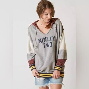 Free People Naomi Oversized Retro Hoodie in a gray, maroon, and cream color